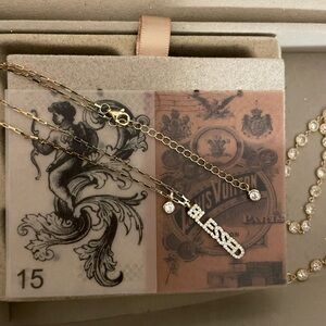 Rachel Zoe Sterling Silver Gold-Washed "Blessed" Necklace Paperclip Chain